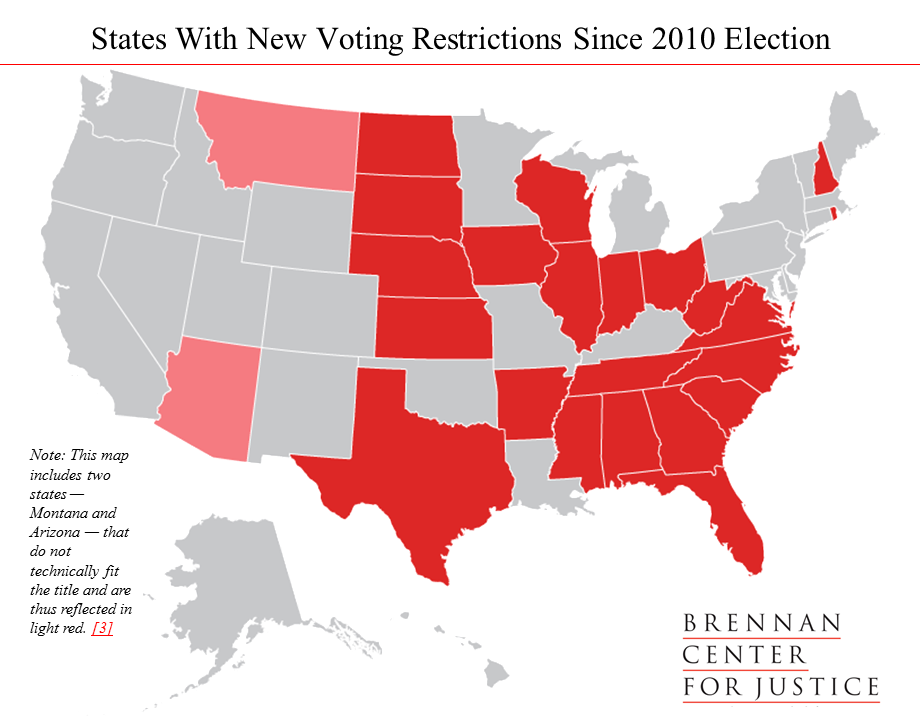 States with New Voting Restrictions Since 2010 Election
