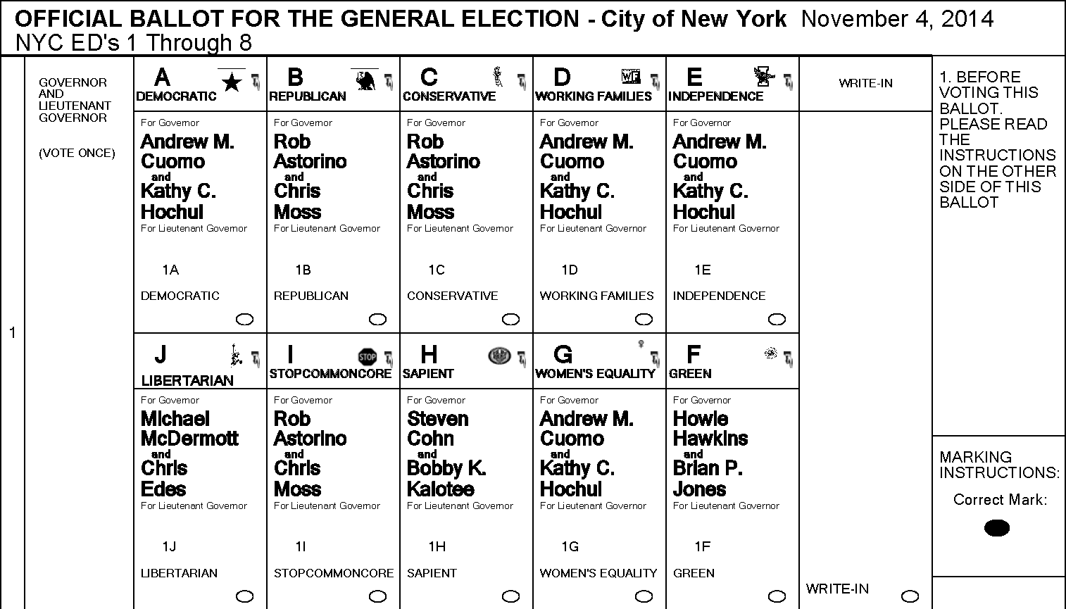 New York State sample ballot