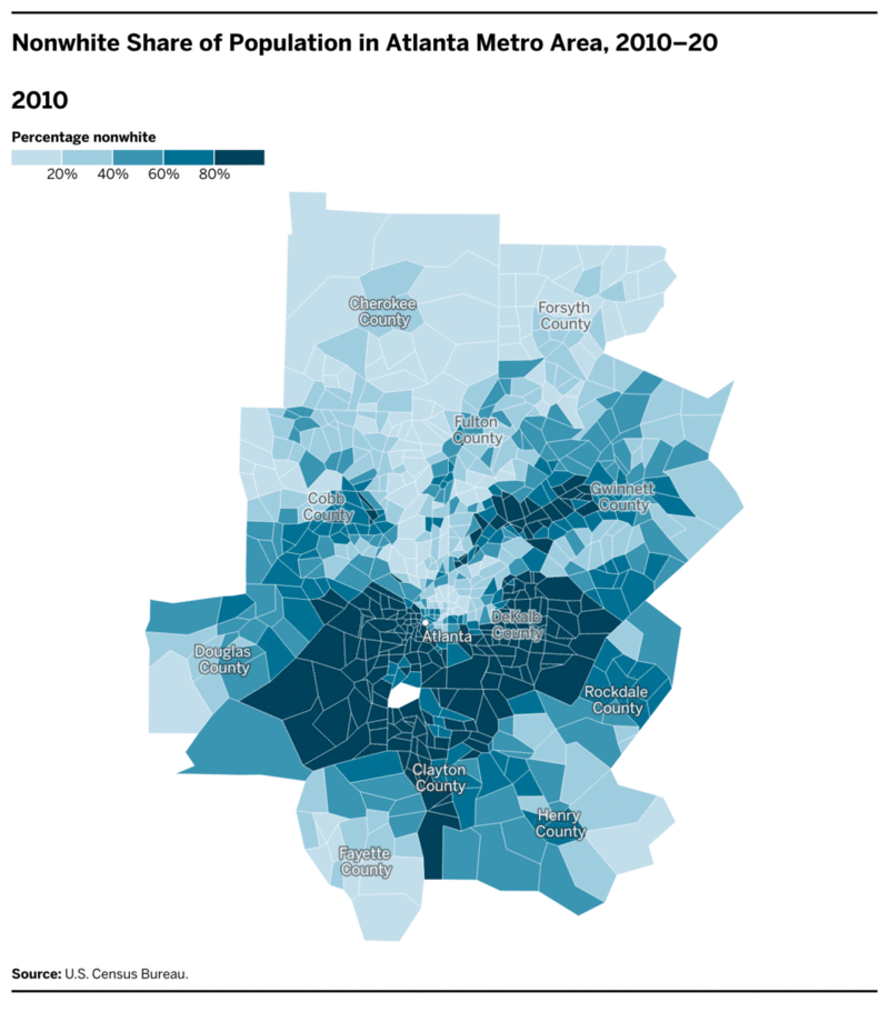 Nonwhite Share of Population in Atlanta Metro Area, 2010–⁠20