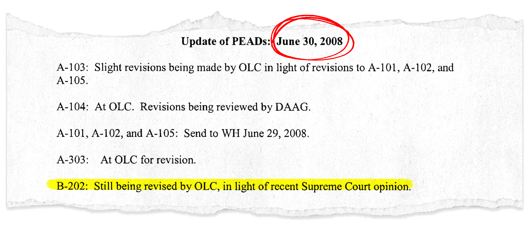Highlighted portion of government document