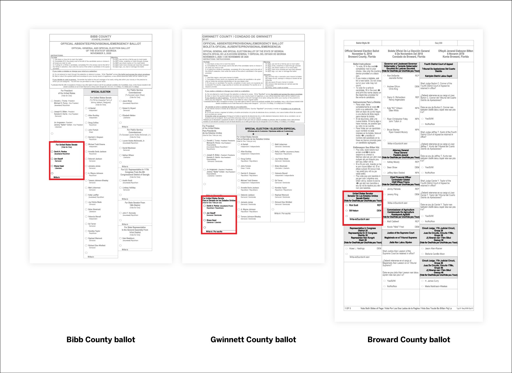 Bibb, Gwinnett, and Broward County Ballots