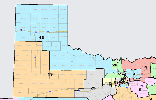 Screenshot of Texas legislative map zoomed into District 13