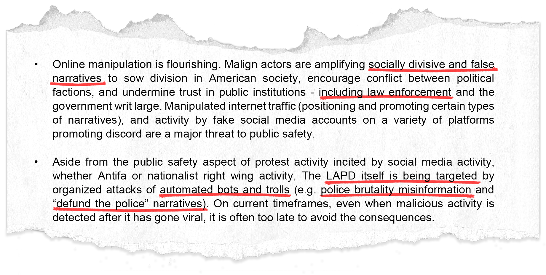 Excerpt from EDGE NPD message to LAPD