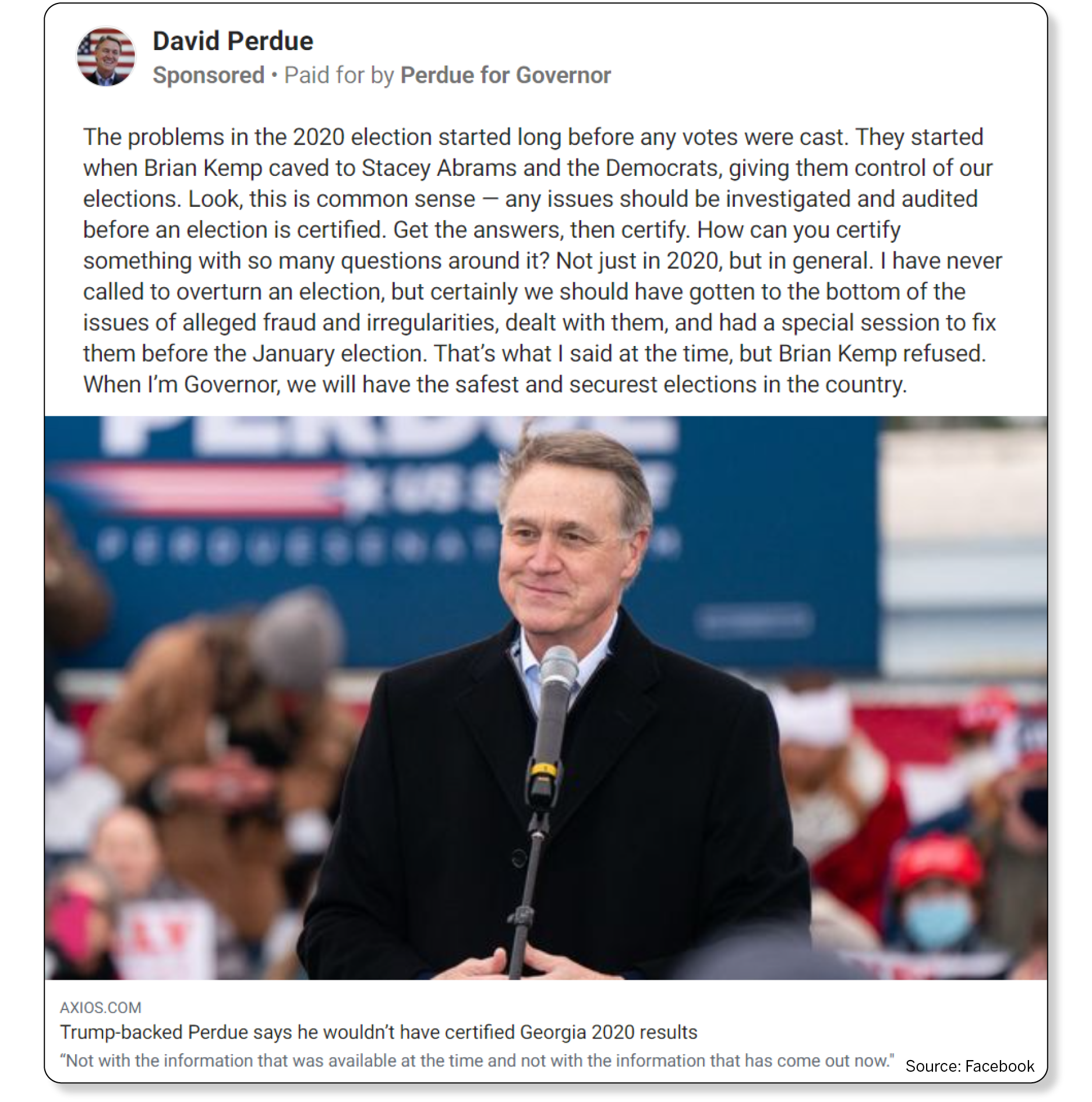 David Perdue Facebook ad