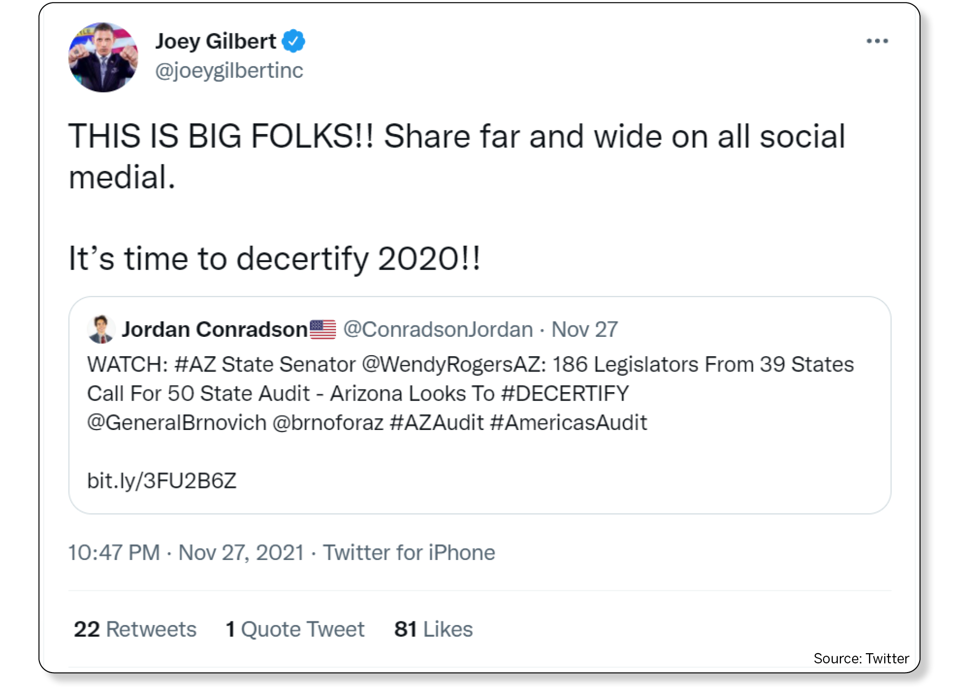 Joey Gilbert tweet