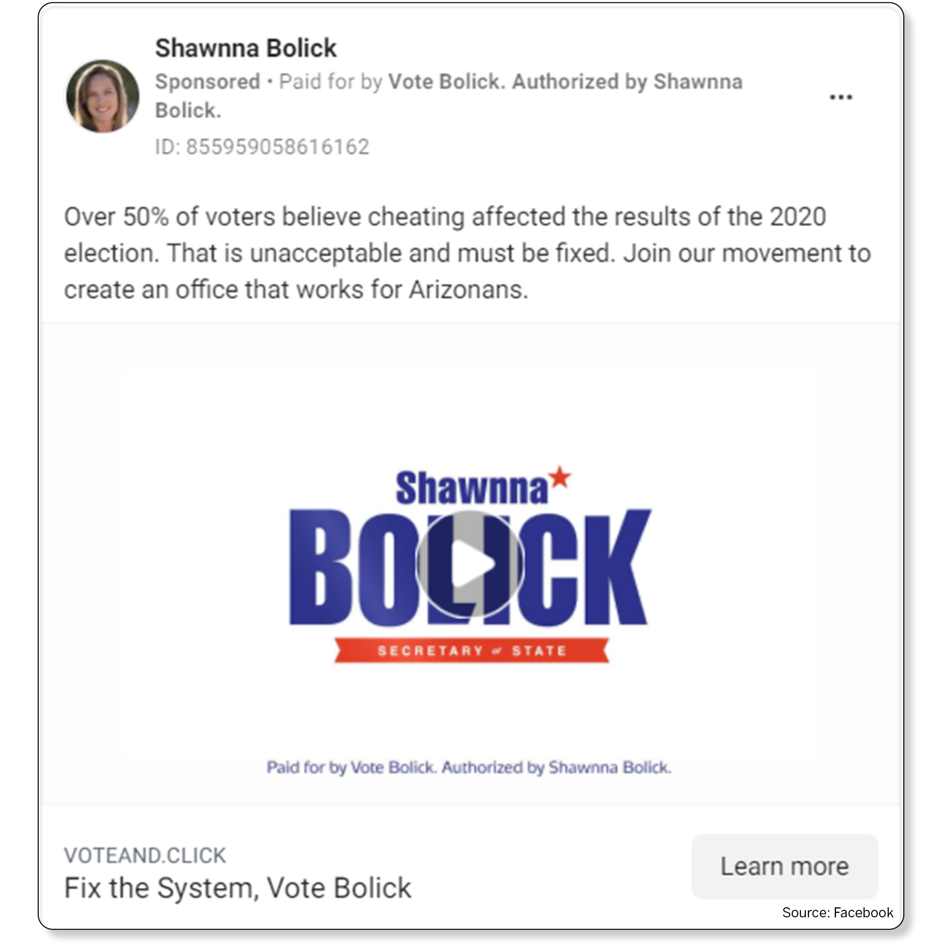 Screenshot of Shawnna Bolick Facebook ad