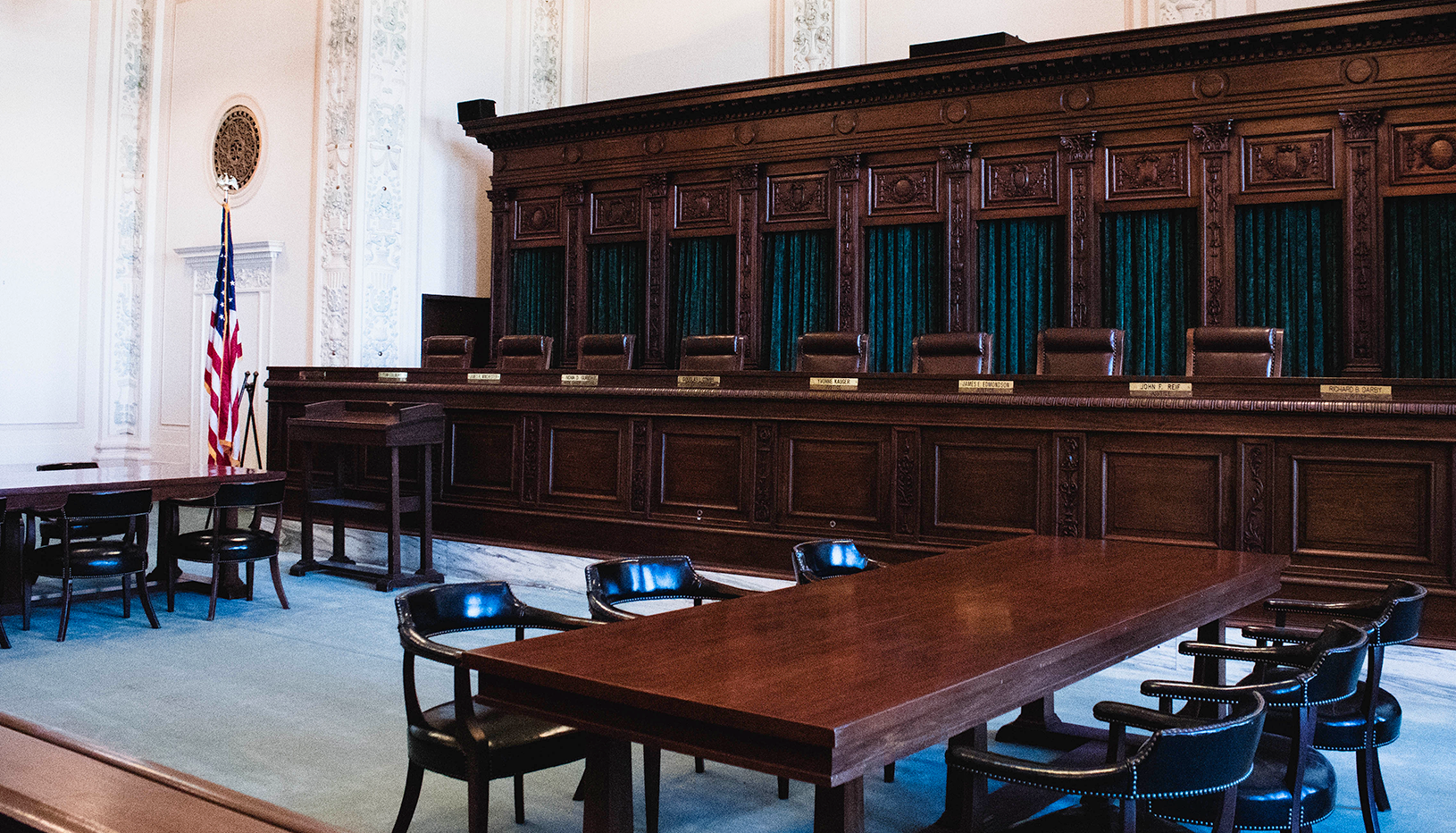 The Supreme Court room at the Oklahoma State Capitol