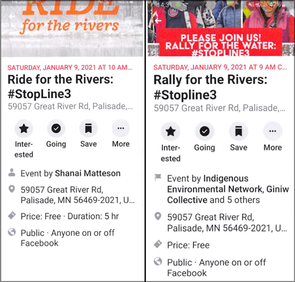Screenshots of both event posts