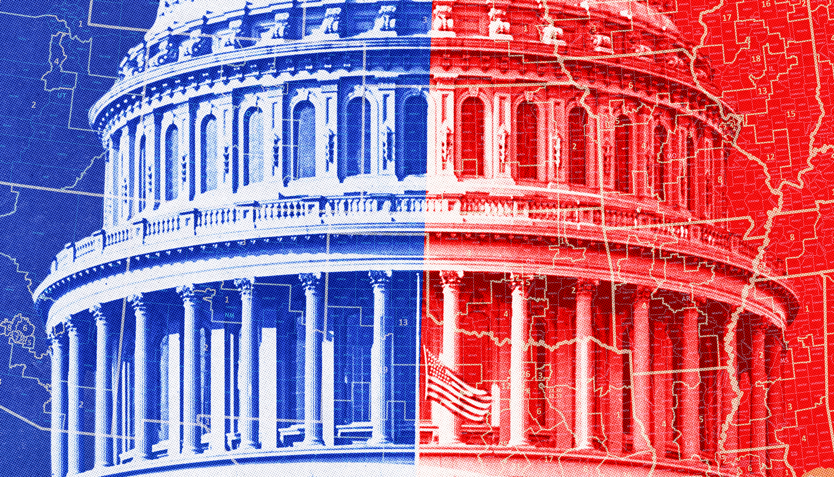 Graphic of red and blue Capitol building