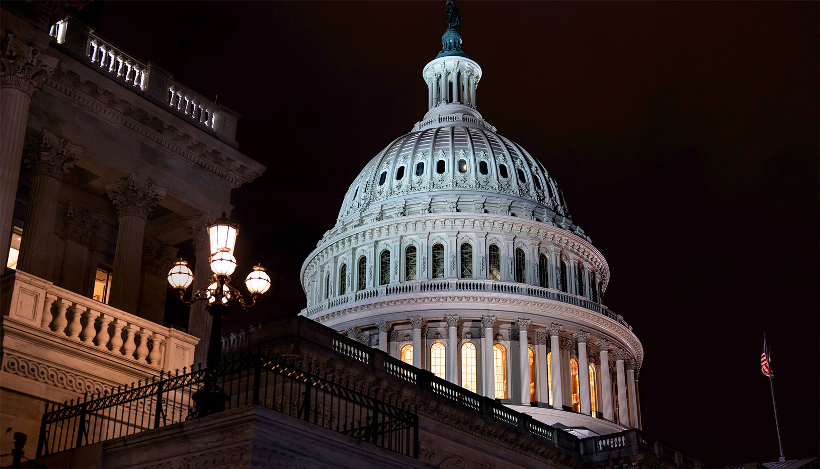 The dome of the U.S. Capitol building seen at night