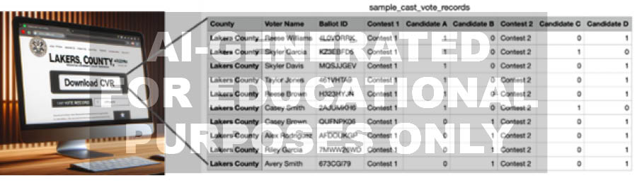 Graphic of spoofed county elections website showing fake cast vote records