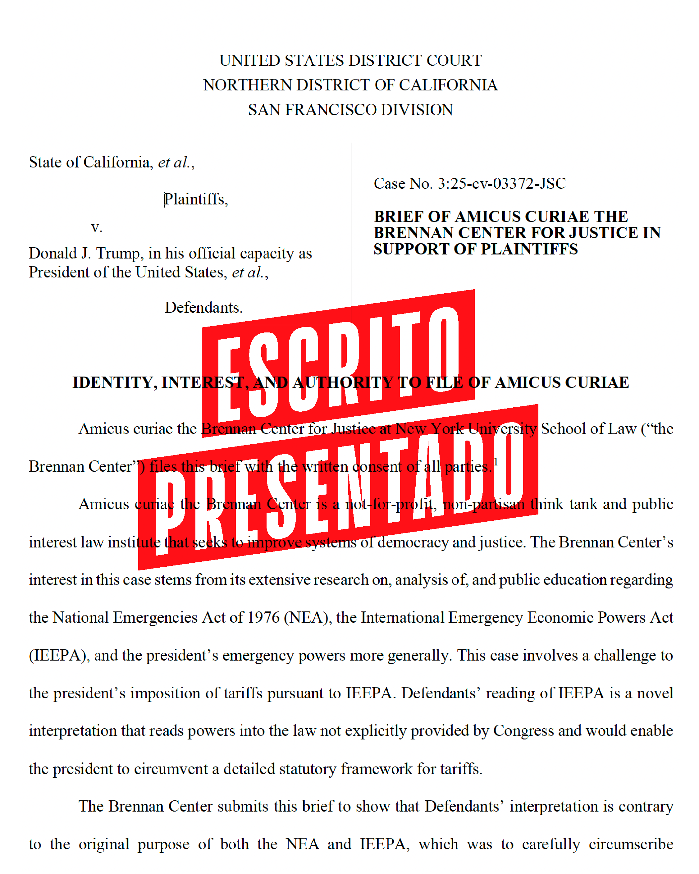 Presentamos un escrito en el caso State of California v. Trump.