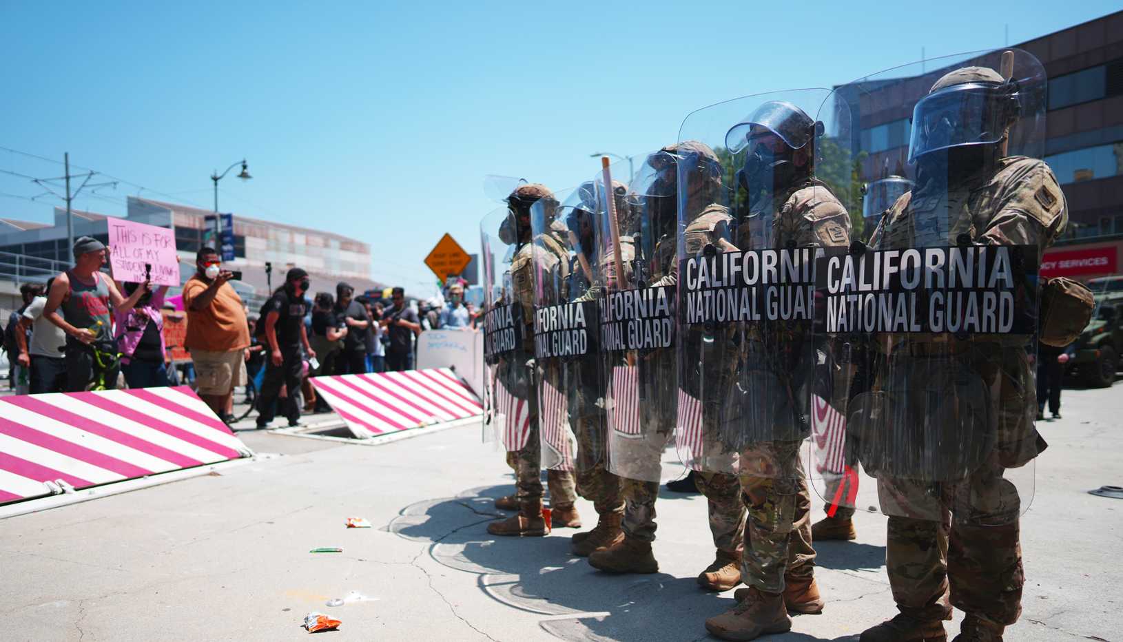 California National Guard troops at an immigration protest in Los Angeles on June 9, 2025