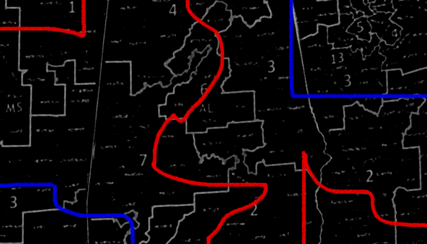 Illustration of district map with overlaid lines