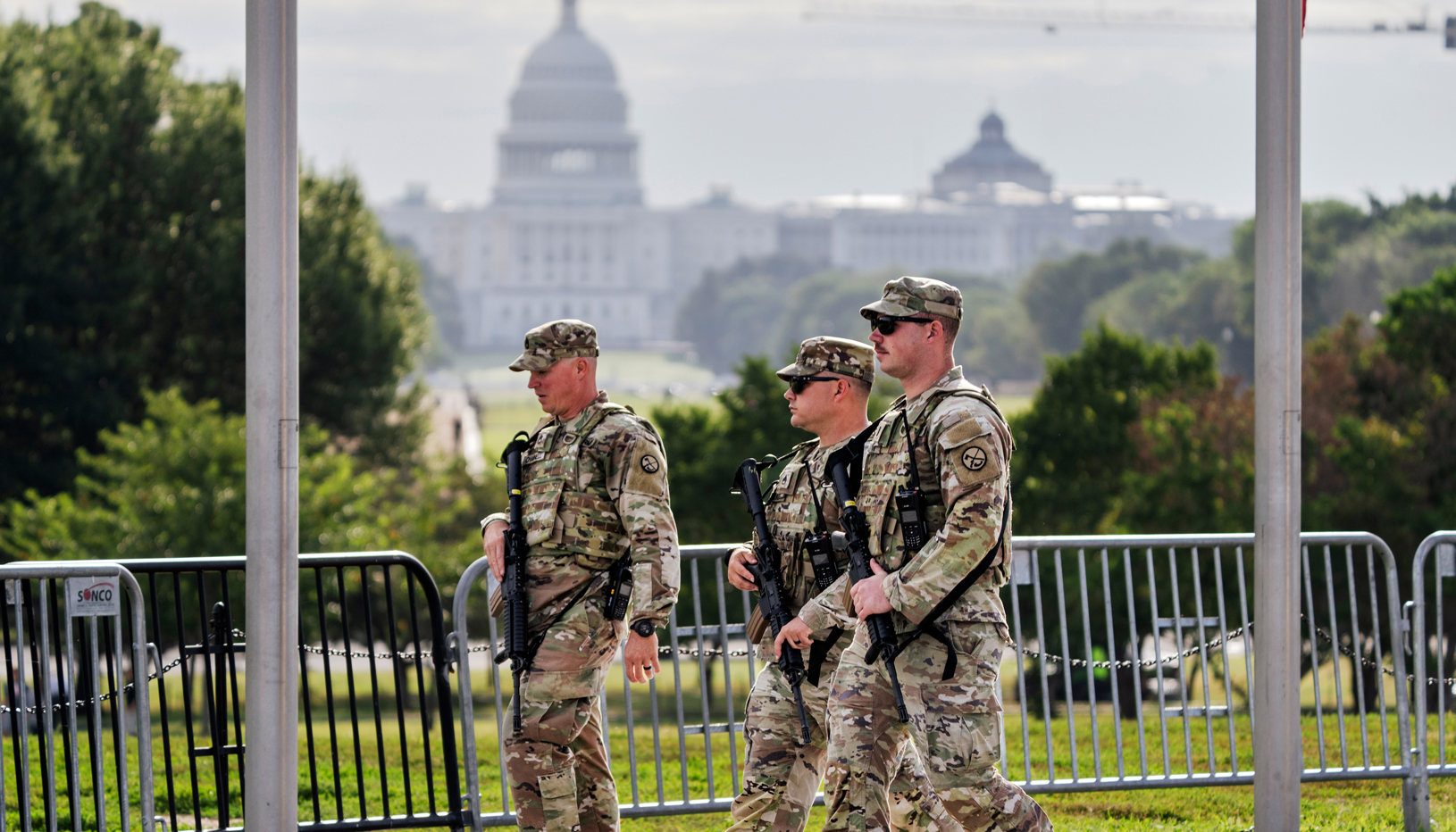 National Guard troops patrolling the National Mall in Washington DC