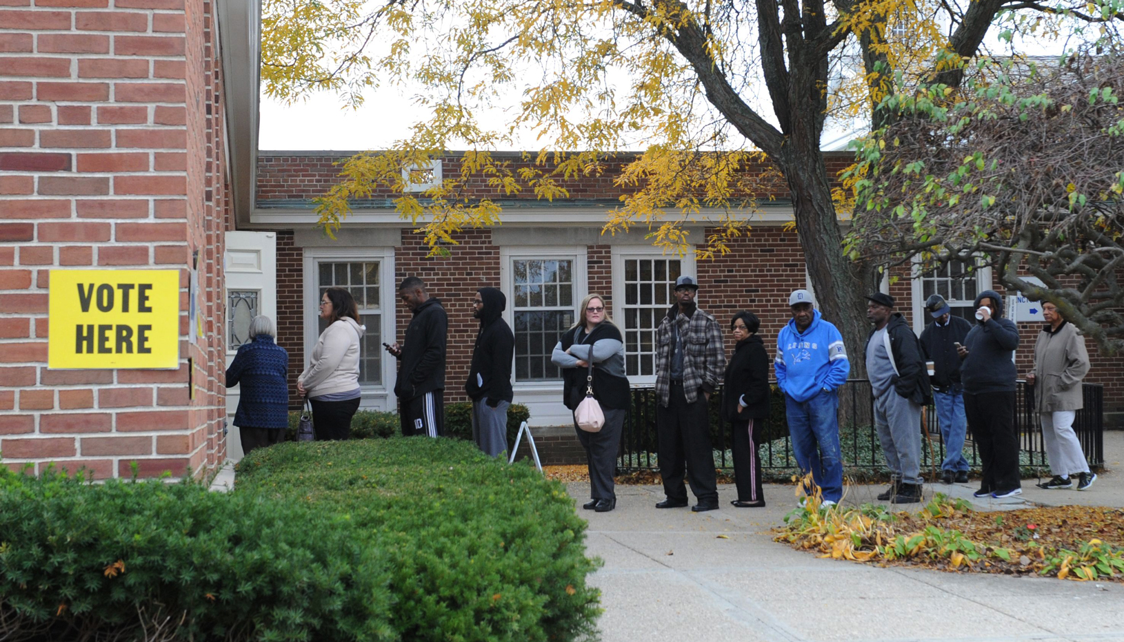 Voters in line at a polling station