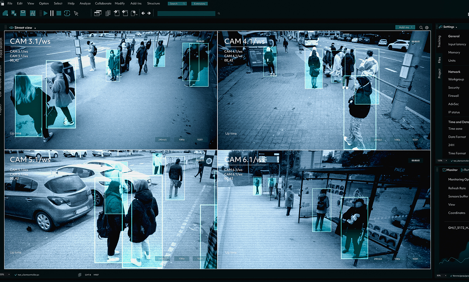 AI facial recognition camera authenticating people on street