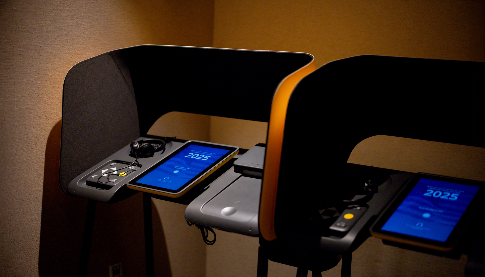 Two empty voting booths