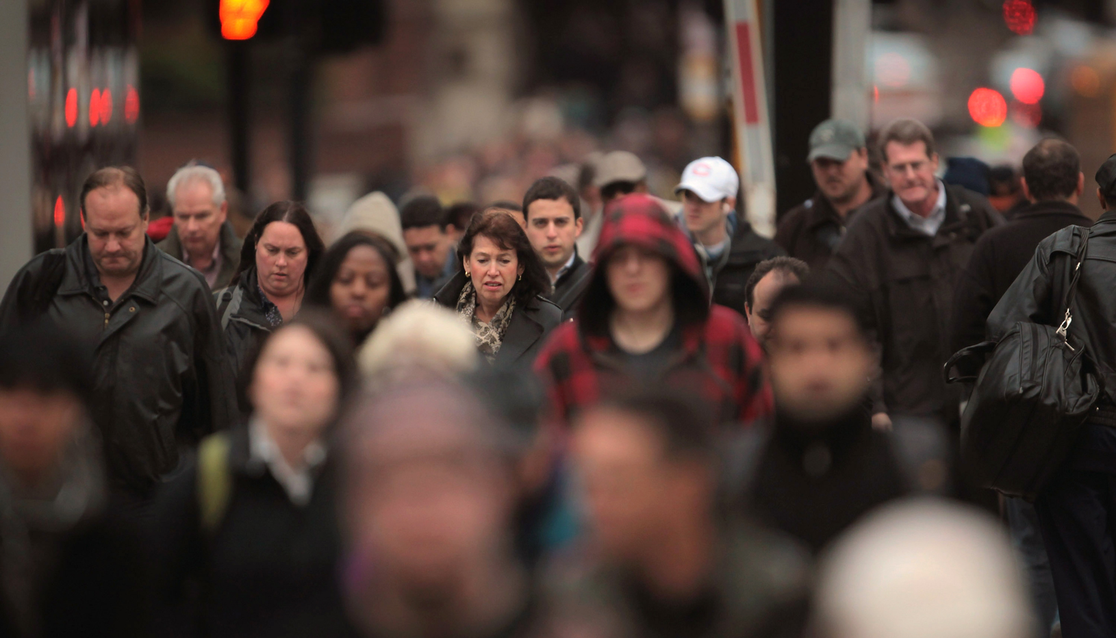 Crowd on city sidewalk