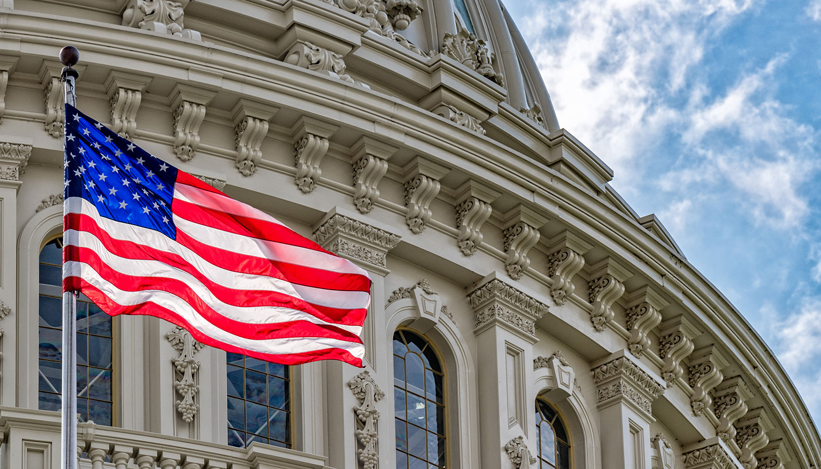 American flag in front of U.S. Capitol