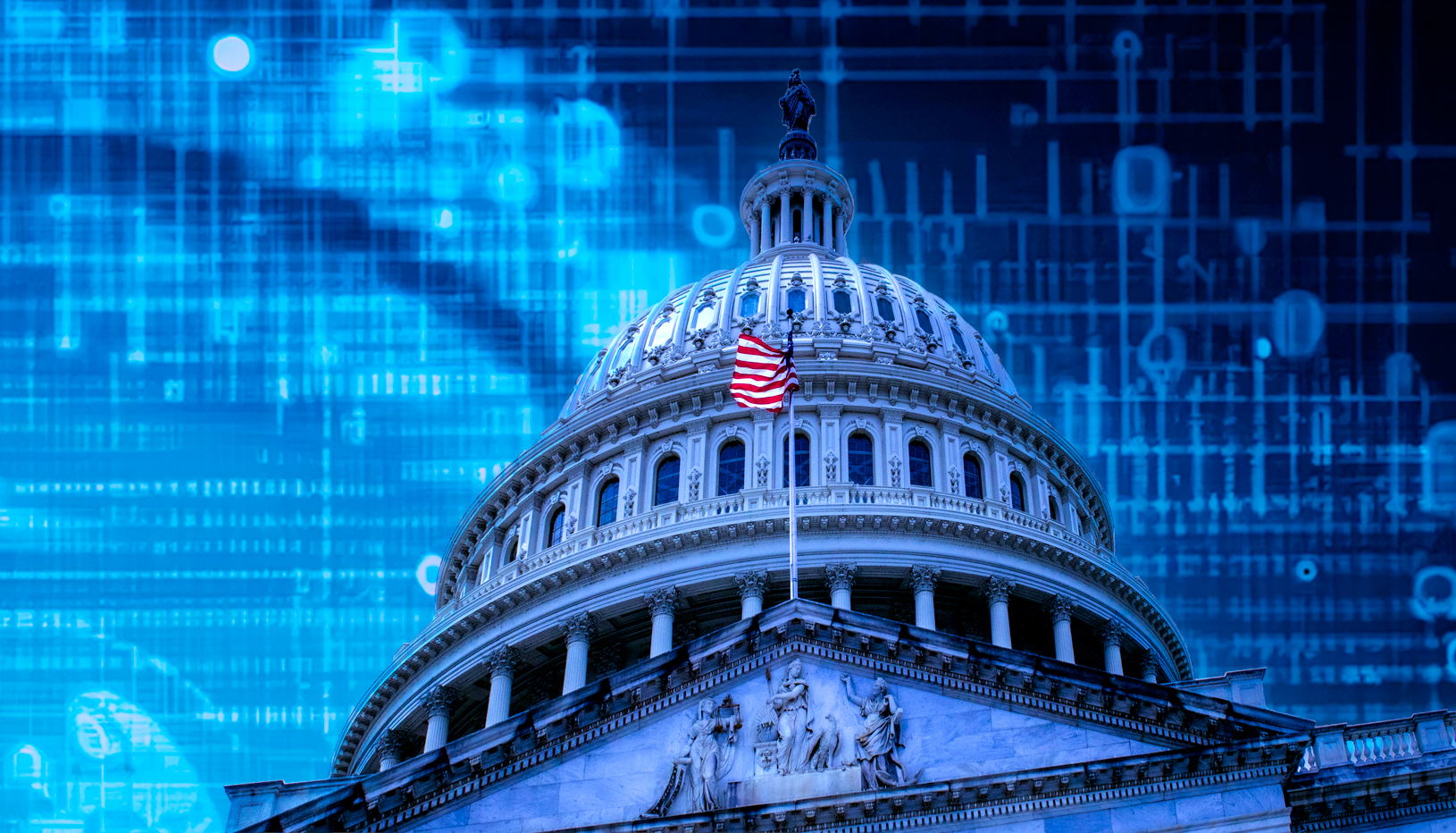 U.S. Capitol in front of blue pixelated image