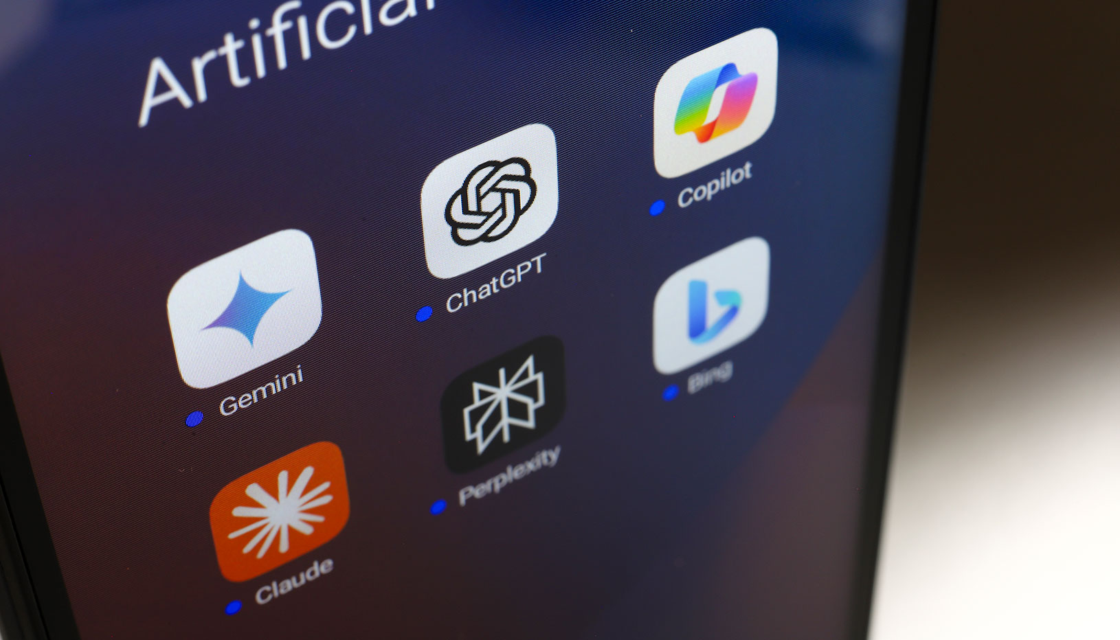 Phone screen with AI chatbot apps