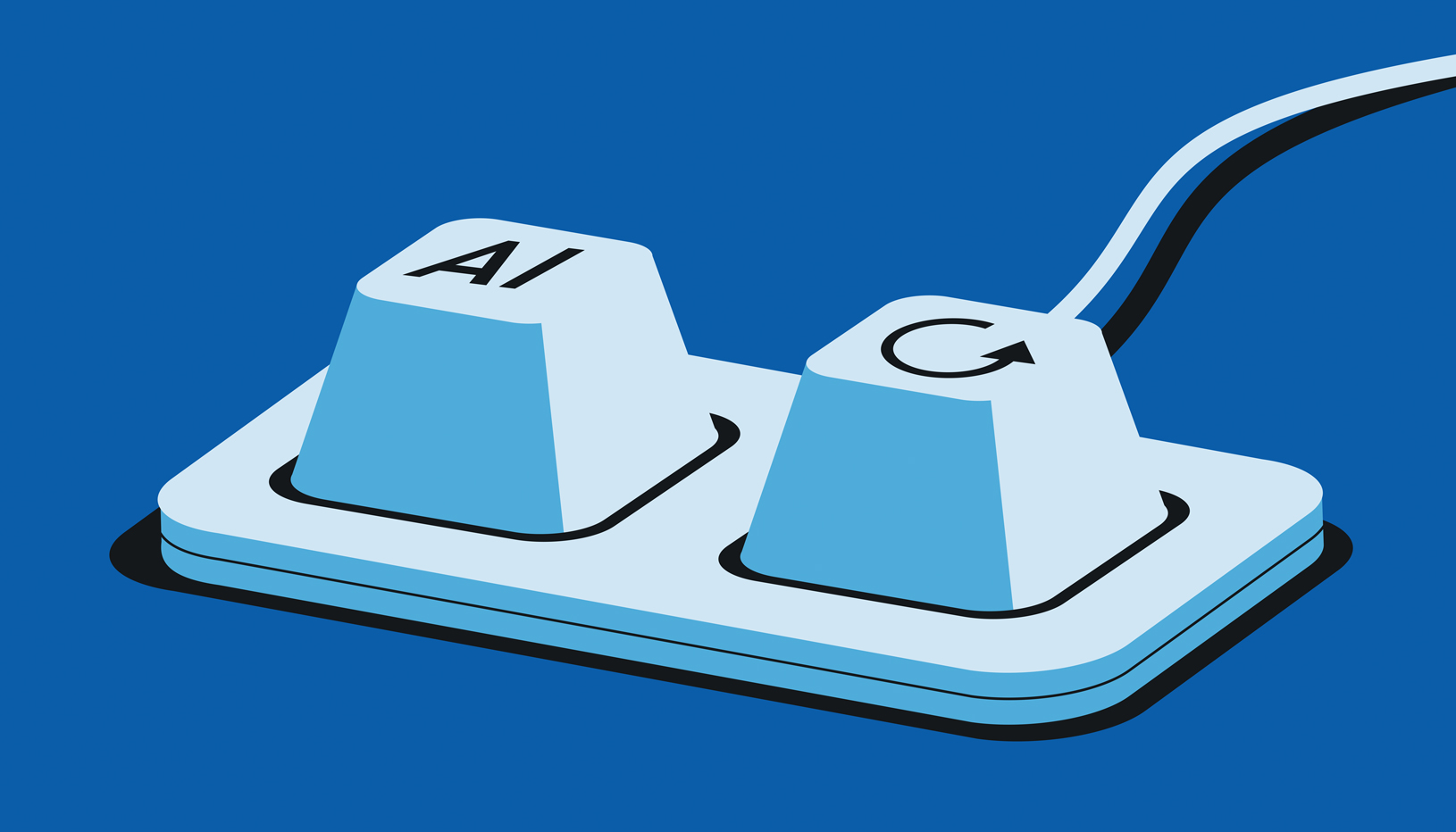 Illustration on blue background. Two keyboard buttons, one with AI