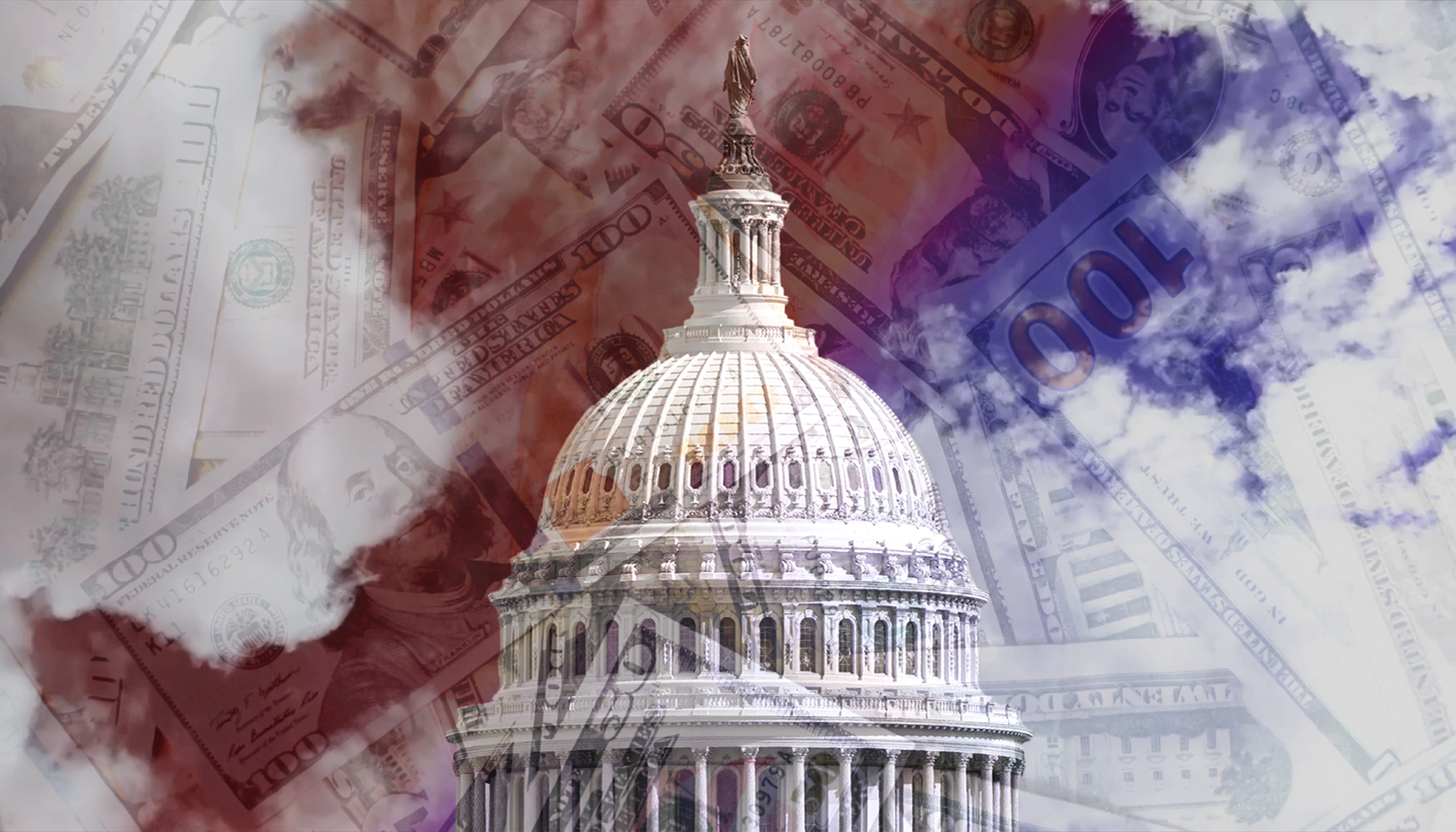 Capitol Building illustration with money in background