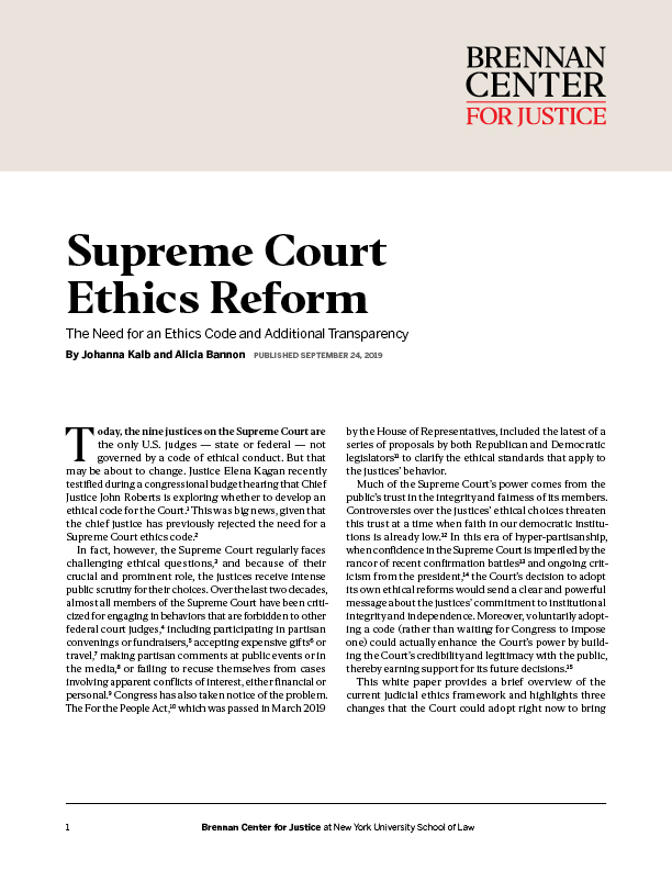 Supreme Court Ethics Reform Brennan Center For Justice