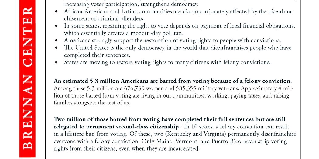 Factsheet on Restoring Voting Rights | Brennan Center for Justice