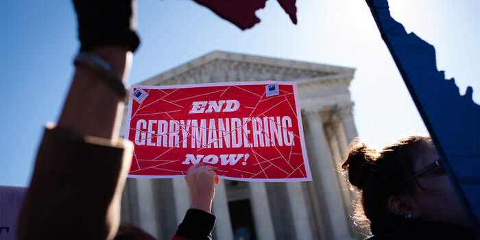 End Gerrymandering now sign: Redistricting Reform