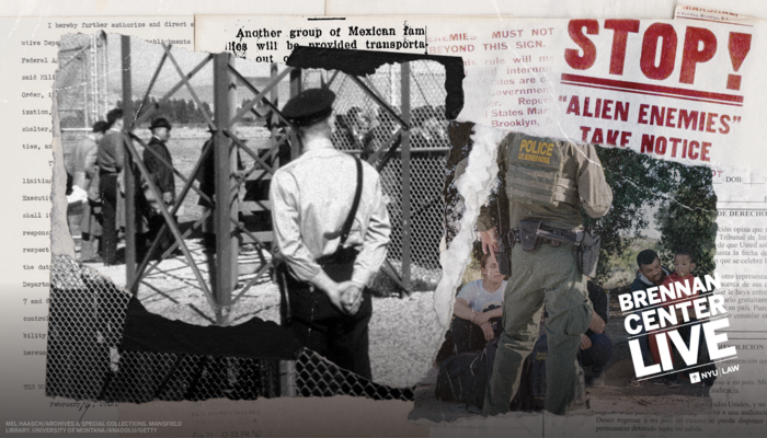 a collage of newspapers referencing past and present Alien Enemies Act