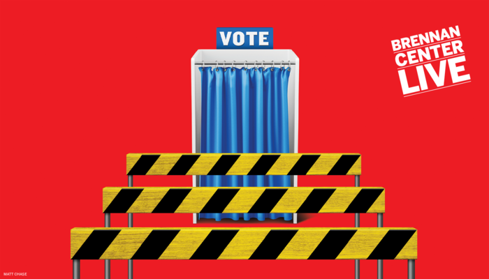 a voting booth behind multiple barriers 