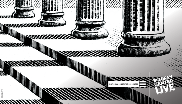 black and white illustration of court house pillars