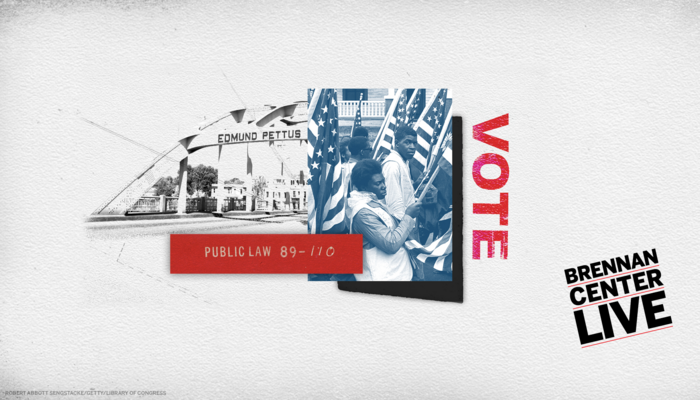 a graphic of the Edmund Pittus bridge and citizens going to vote
