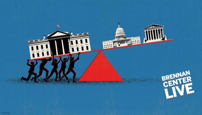 Illustration of the White House and Congress on an unequal scale