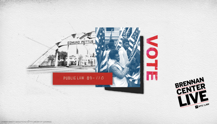 a graphic of the Edmund Pittus bridge and citizens going to vote
