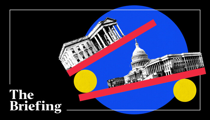 illustration of capitol and the supreme court building being balanced