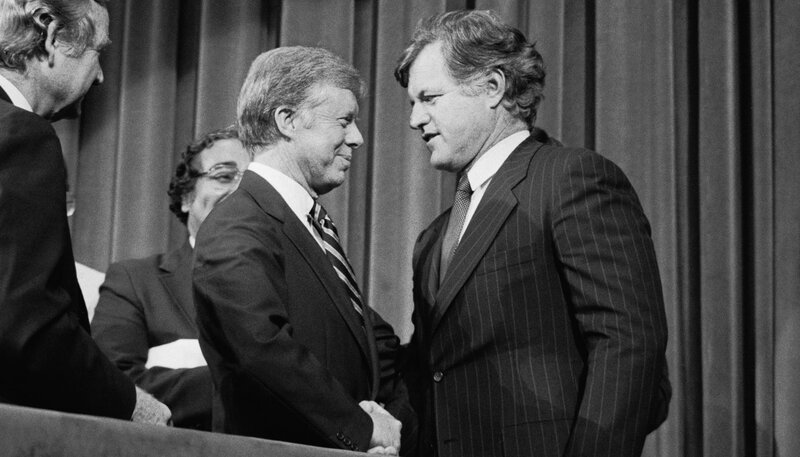Senator Ted Kennedy shakes President Jimmy Carter's hand