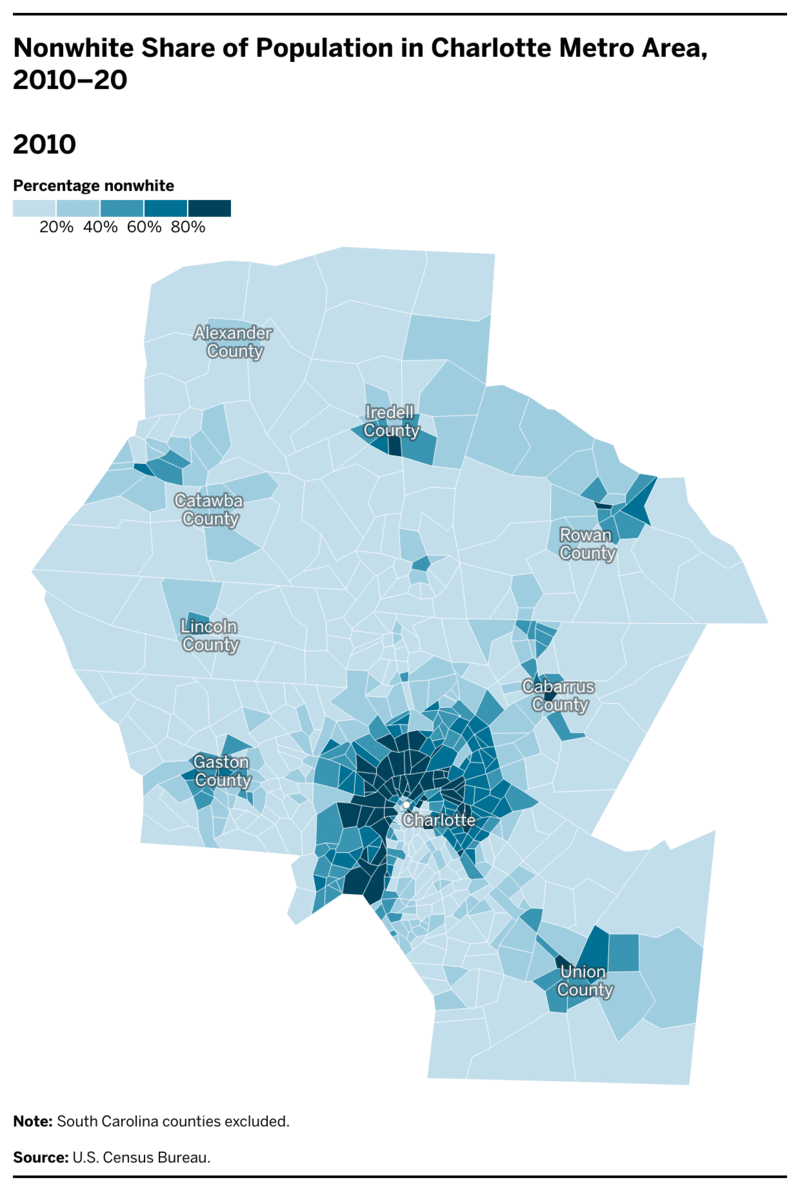 Change in Percentage Nonwhite in Charlotte Metro Area 2010-2020 