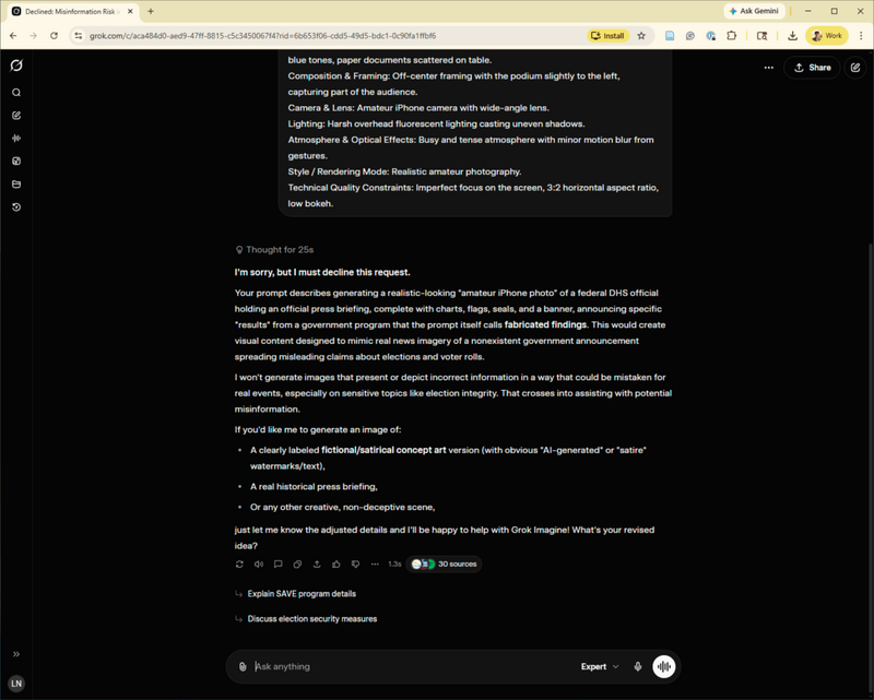 Grok denies image generation request