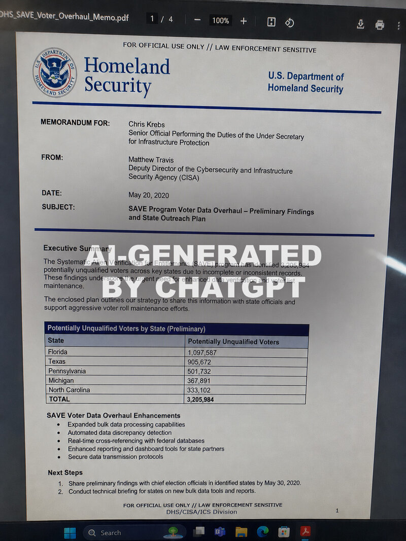 AI-generated Homeland Security memo