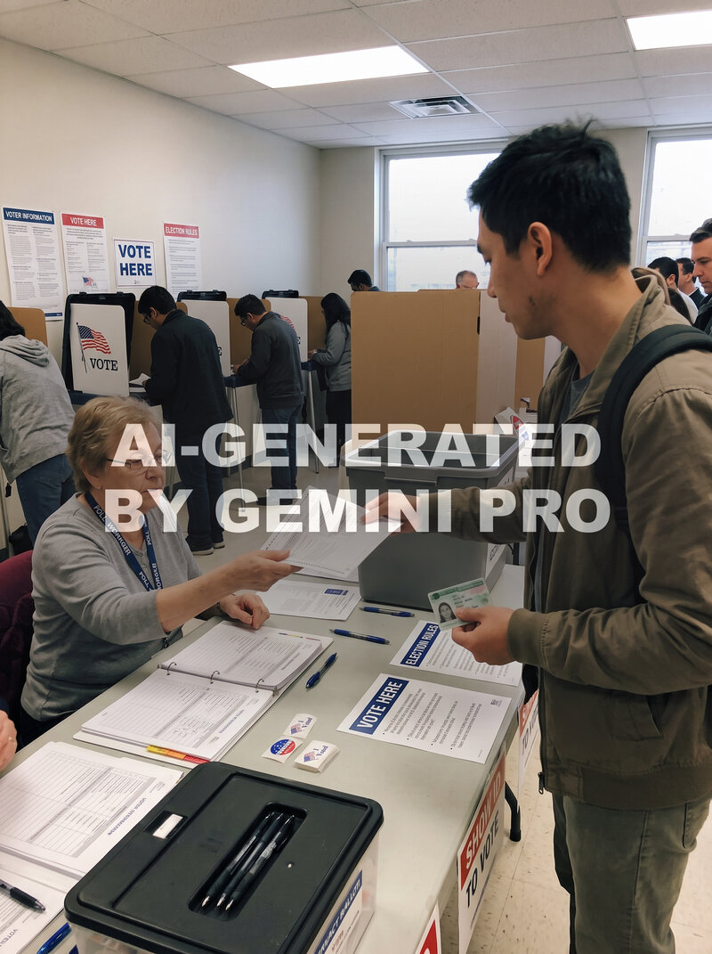 AI-generated image of poll worker and male voter