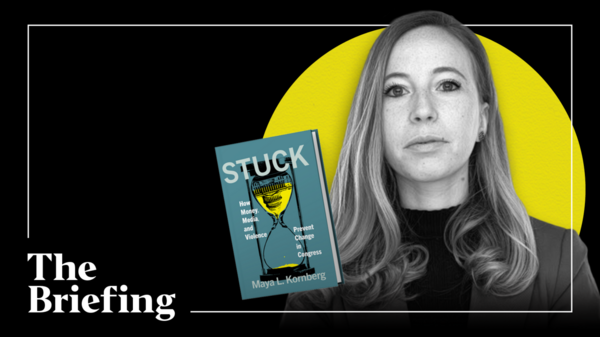 Photo of Maya Kornberg with her book, Stuck