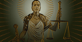 Illustration of Lady Justice holding scales and a sword