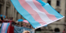 Person waving transgender flag