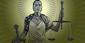 Representation of lady justice holding scales and a sword