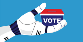 robot hand holding a voting box