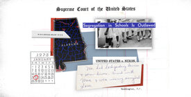 Collage referencing landmark Supreme Court decisions