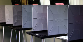 line of empty voting booths